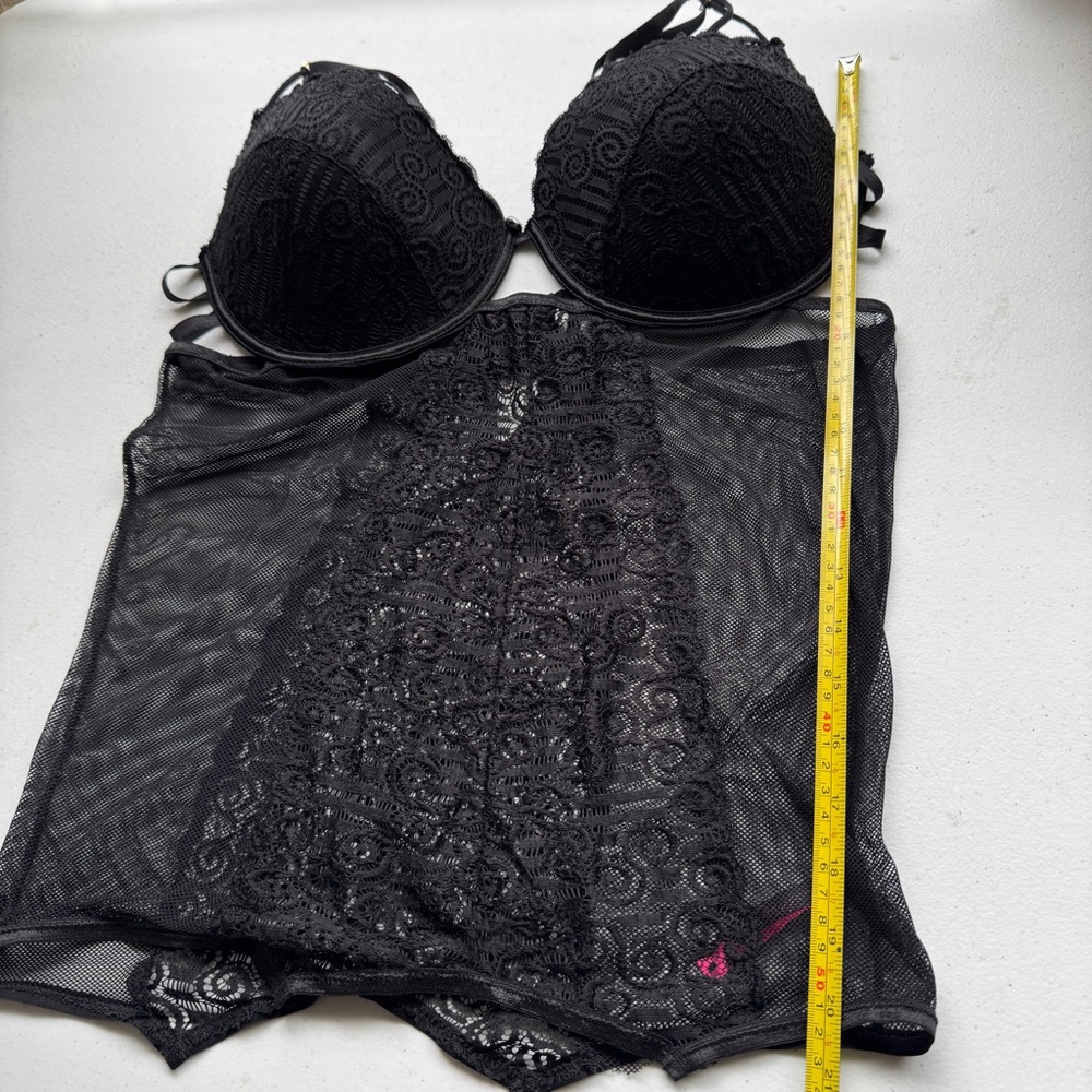 Seven Til Midnight Lingerie Babydoll Women's Size 1X/2X Black Lace Sexy Romantic - Picture 6 of 12
